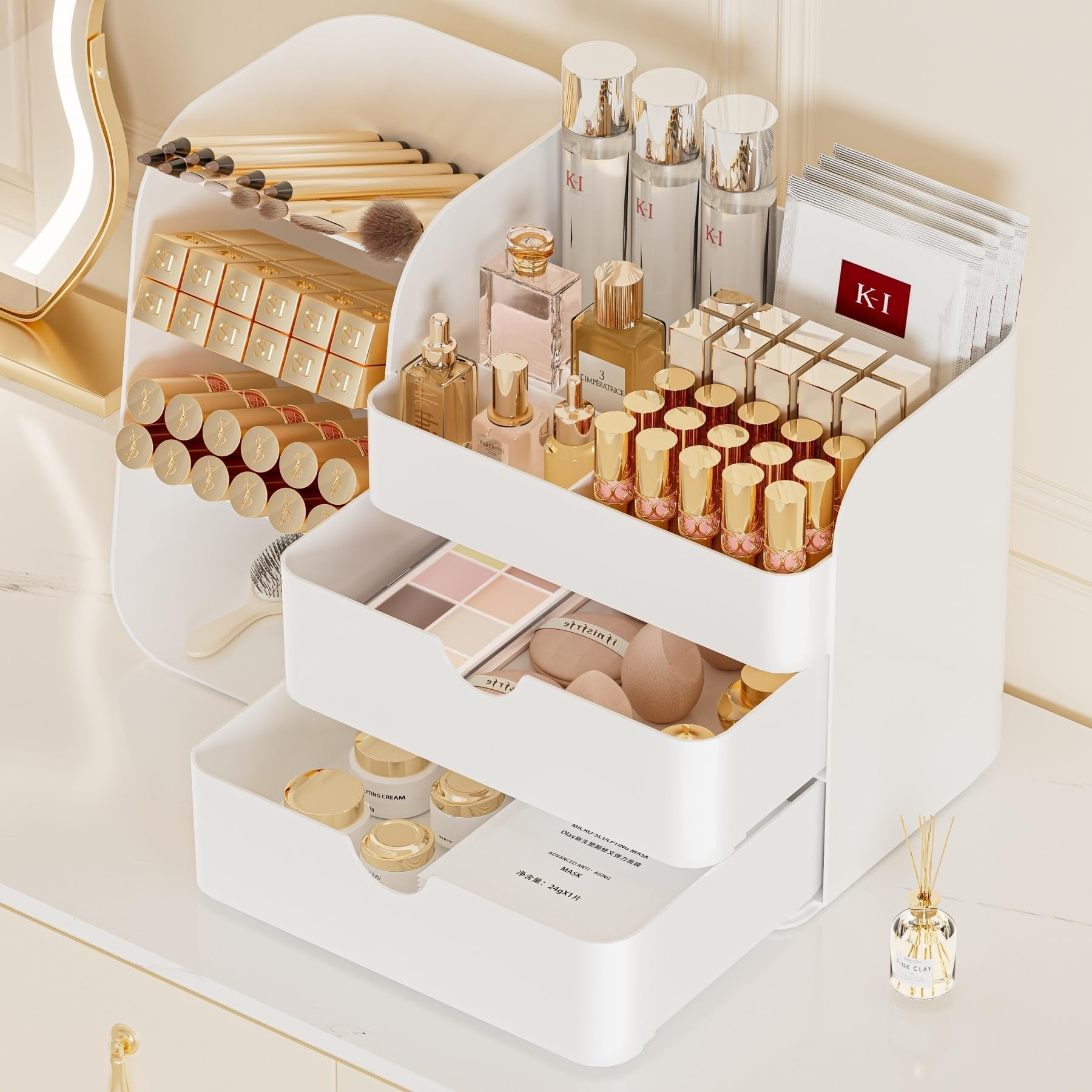 KQJS Organizador de maquillaje con divisiones para sombras y paletas.