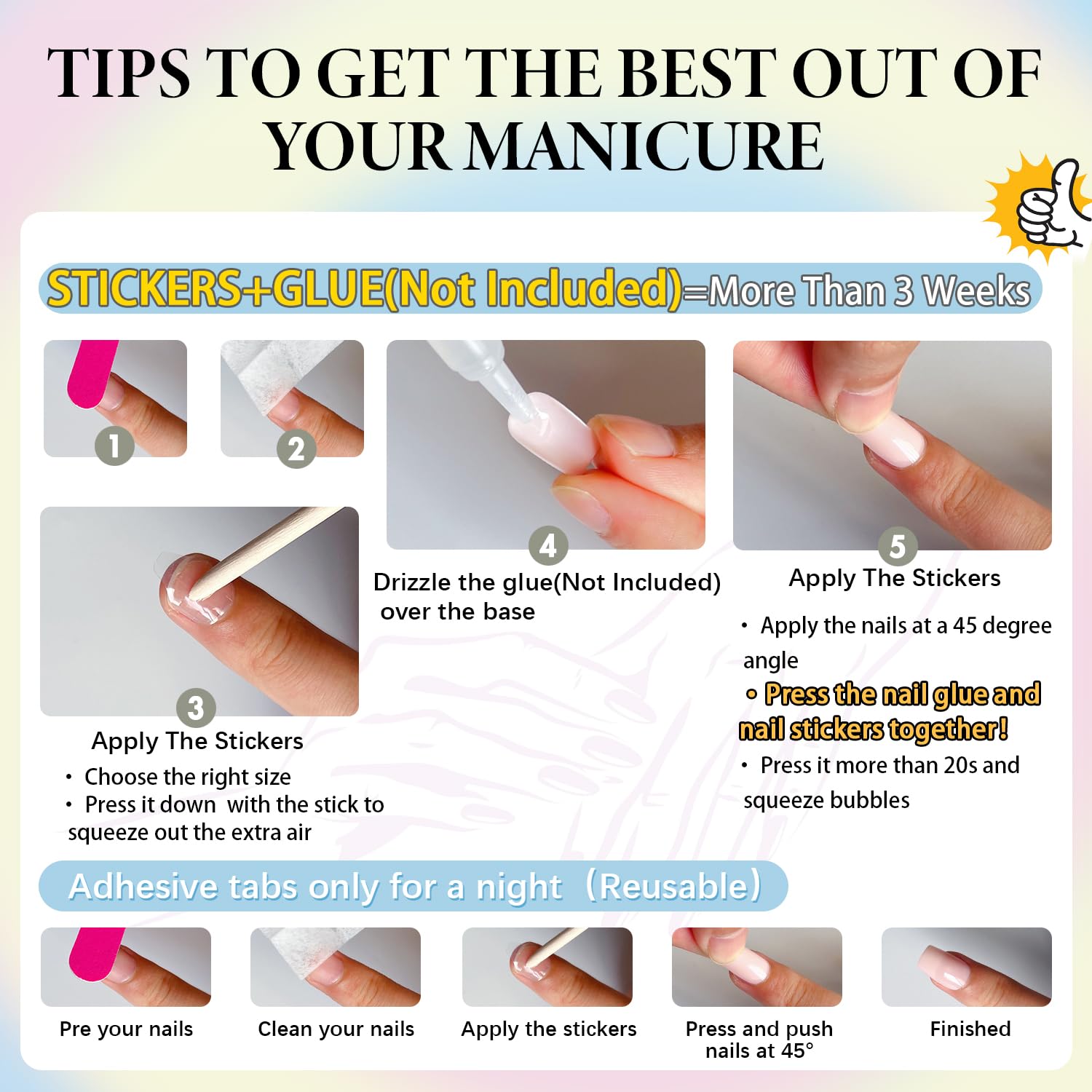 Contenido del paquete KQueenest: uñas, pegatinas y lima para terminar el look.