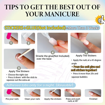 Contenido del paquete KQueenest: uñas, pegatinas y lima para terminar el look.
