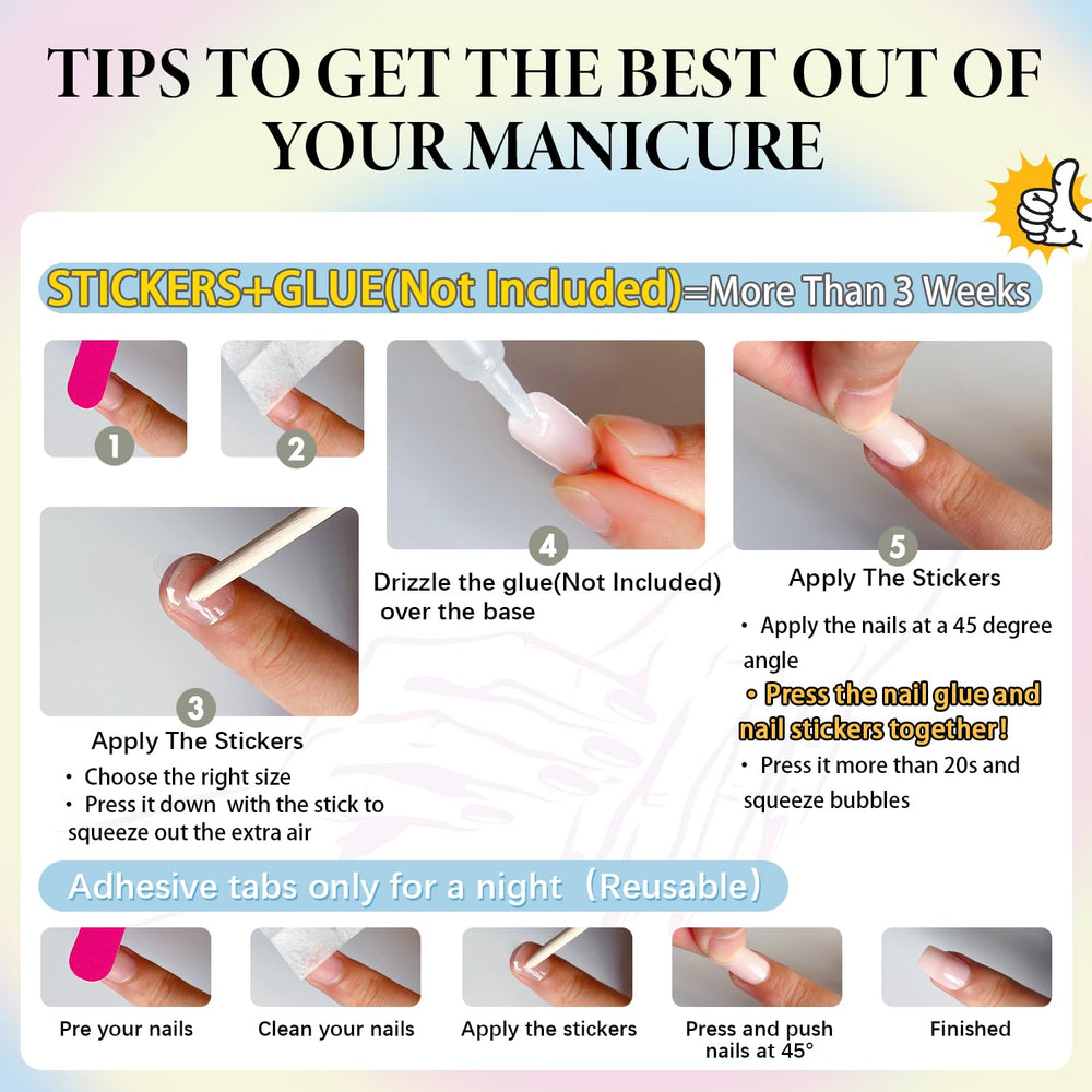 Contenido del paquete KQueenest: uñas, pegatinas y lima para terminar el look.
