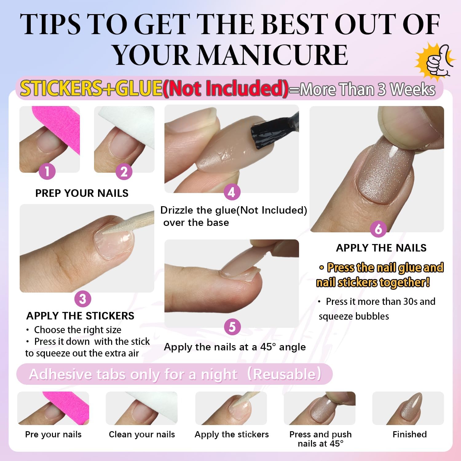 KQueenest Pack de uñas, contiene limas y palito para aplicación
