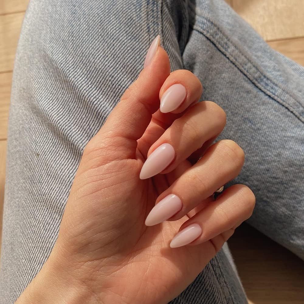 KQueenest uñas rosa polvo con recubrimiento UV, acabado duradero