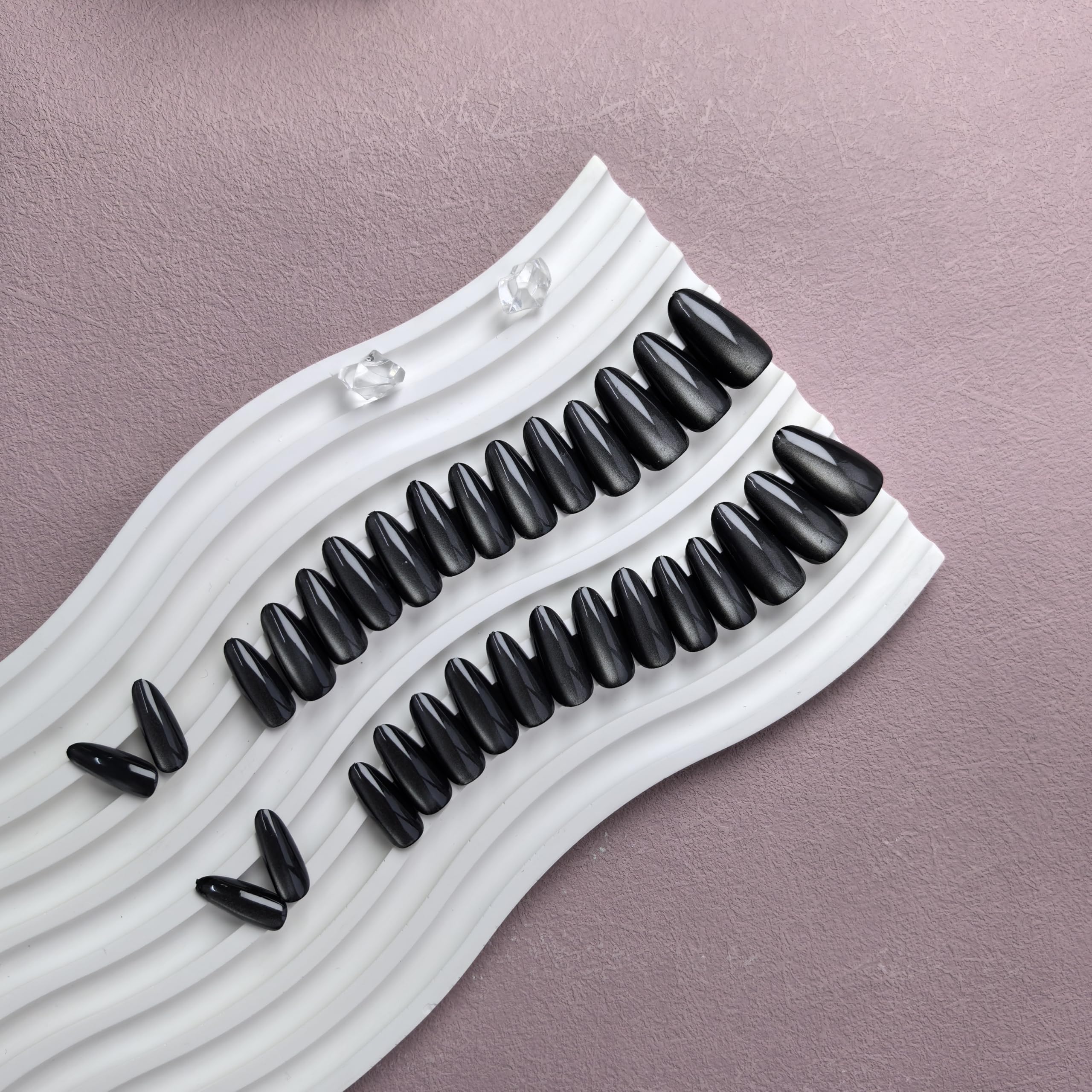 KQueenest Uñas efecto ojo de gato negro, ajuste natural para uso diario