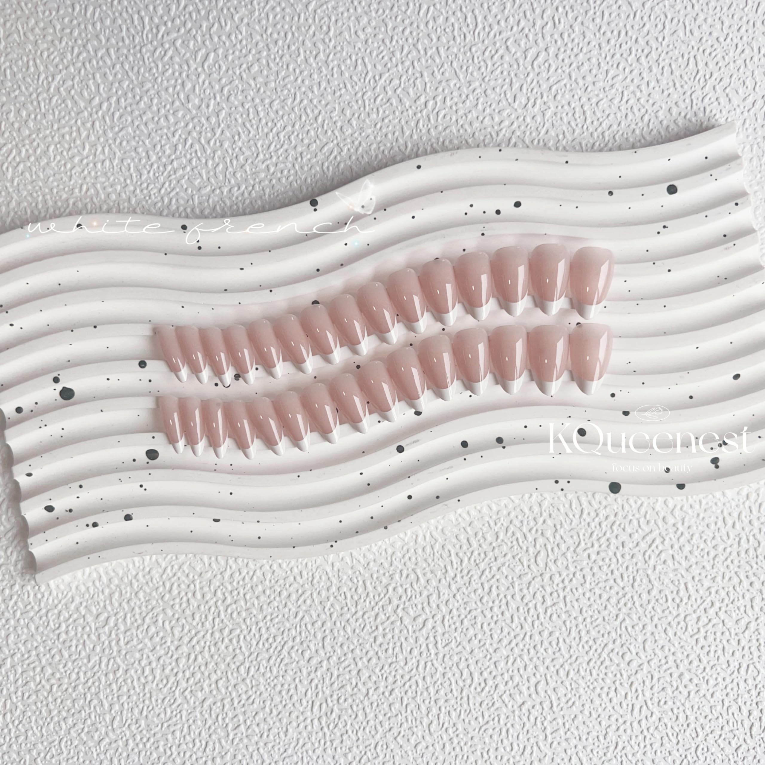 Uñas francesas KQueenest corto elegante, ideal para bodas y oficina.