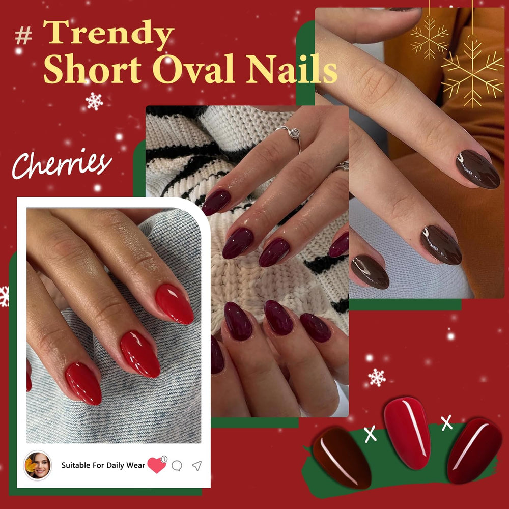 Uñas KQueenest gel burdeos pegadas, color intenso para looks modernos.