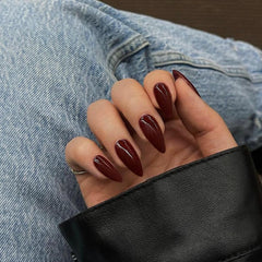 KQueenest uñas postizas almendra burgundy para un look duradero.