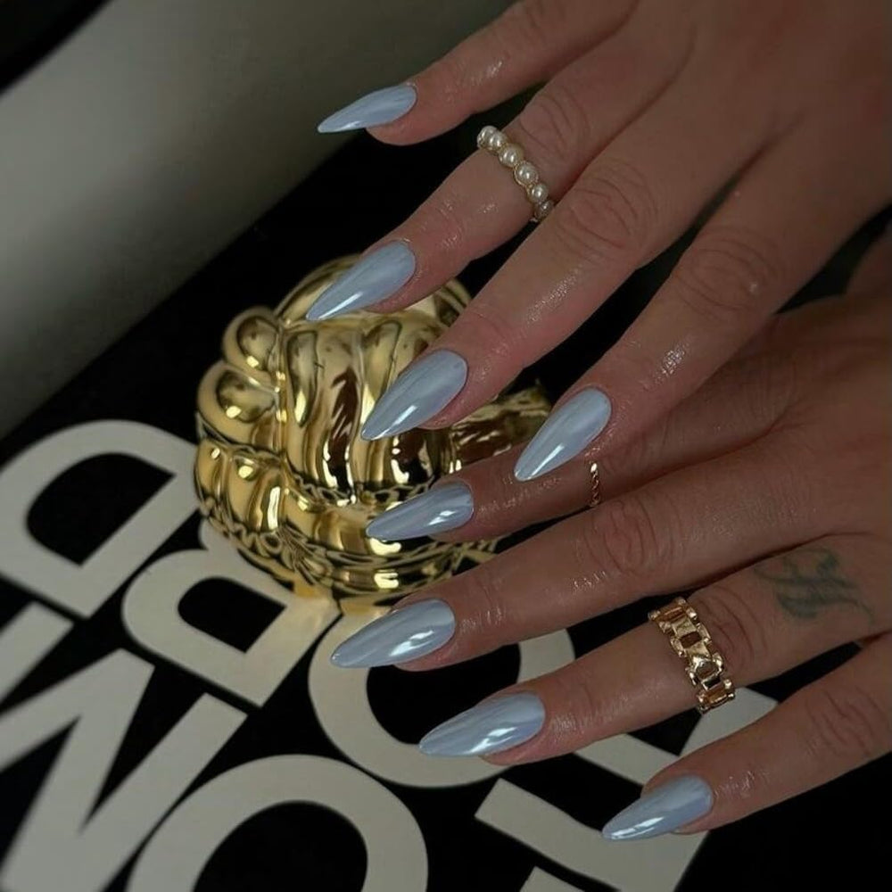Uñas postizas KQueenest brillantes con efecto espejo y purpurina para eventos