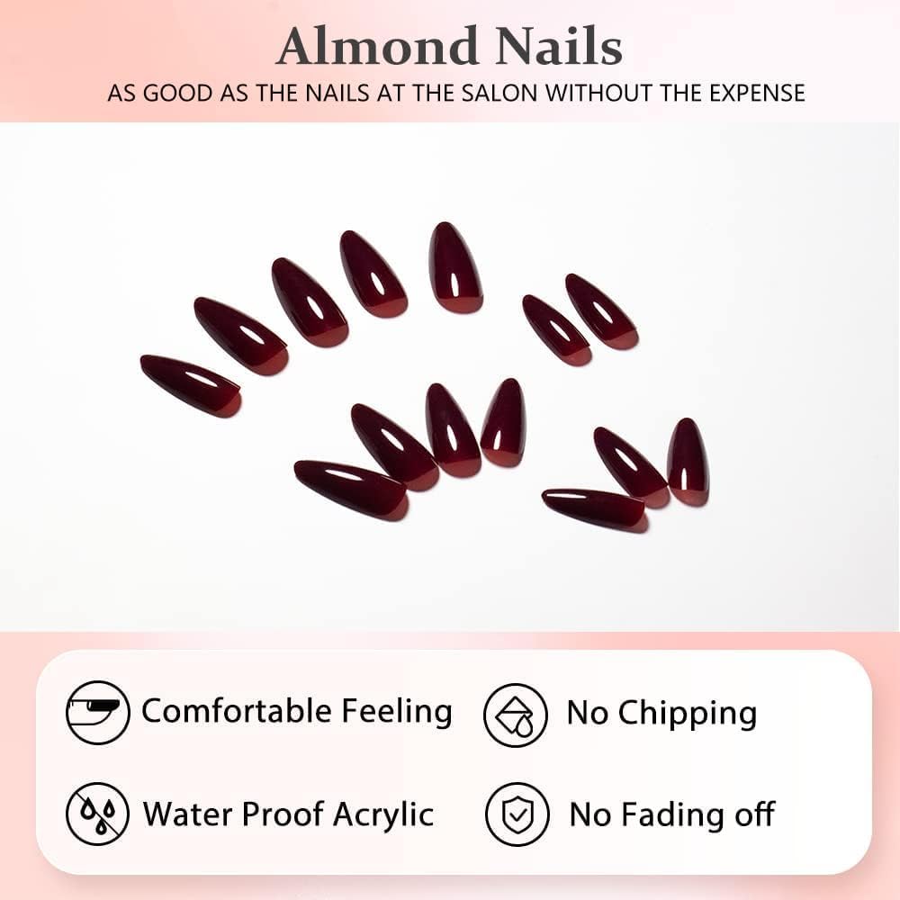 KQueenest uñas reutilizables burgundy con brillo para uso repetible.