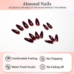 KQueenest uñas reutilizables burgundy con brillo para uso repetible.