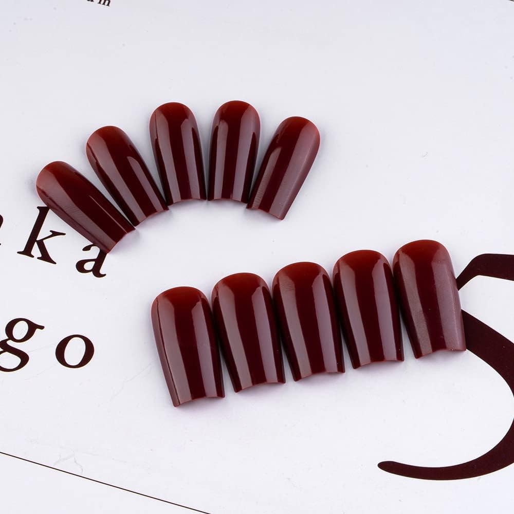 KQueenest Uñas vino medio-largo, diseño cuadrado para uso diario.