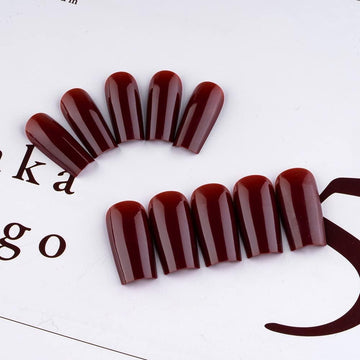 KQueenest Uñas vino medio-largo, diseño cuadrado para uso diario.