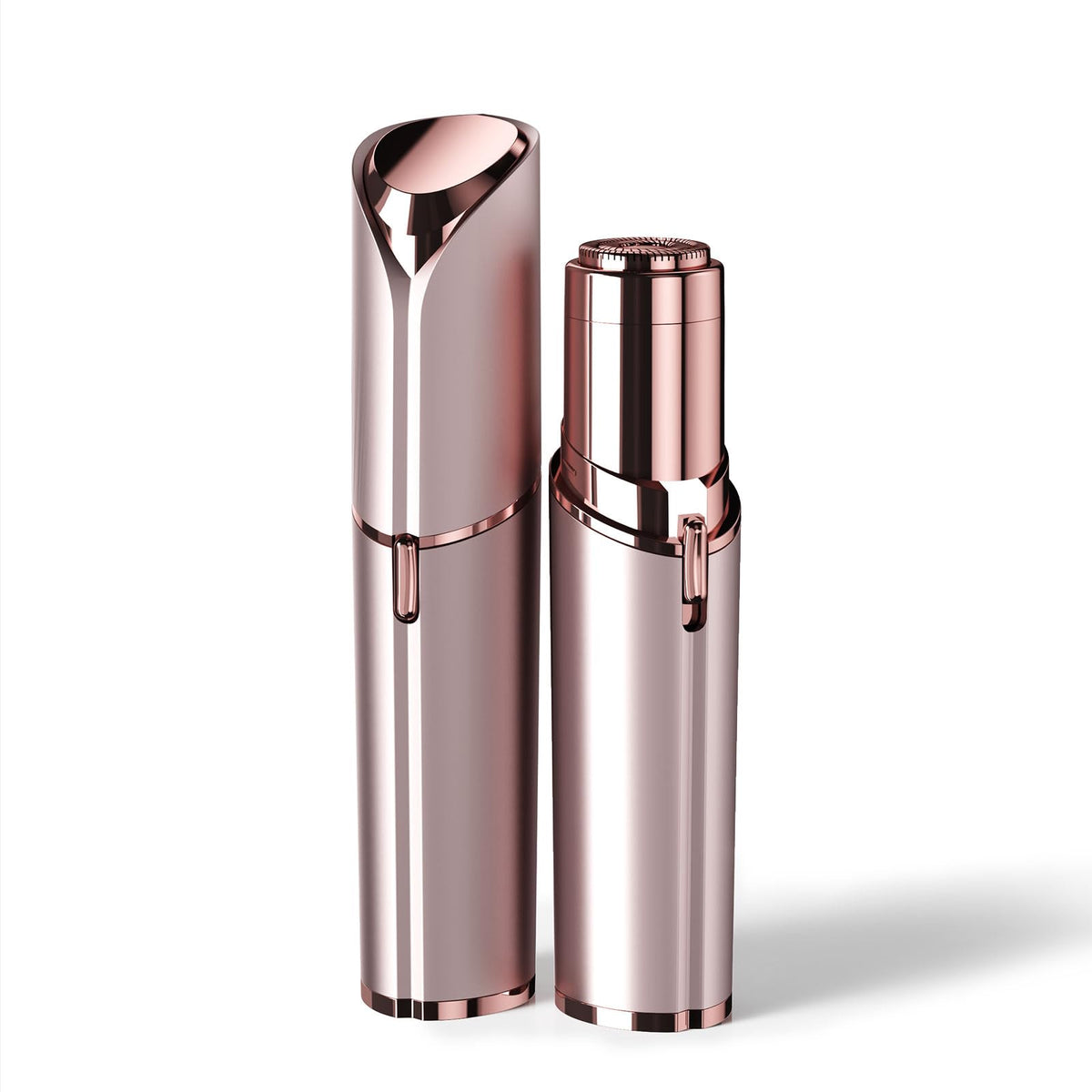 Kradaa depilador facial con LED rosa-oro en primer plano, ideal para una depilación suave y rápida.