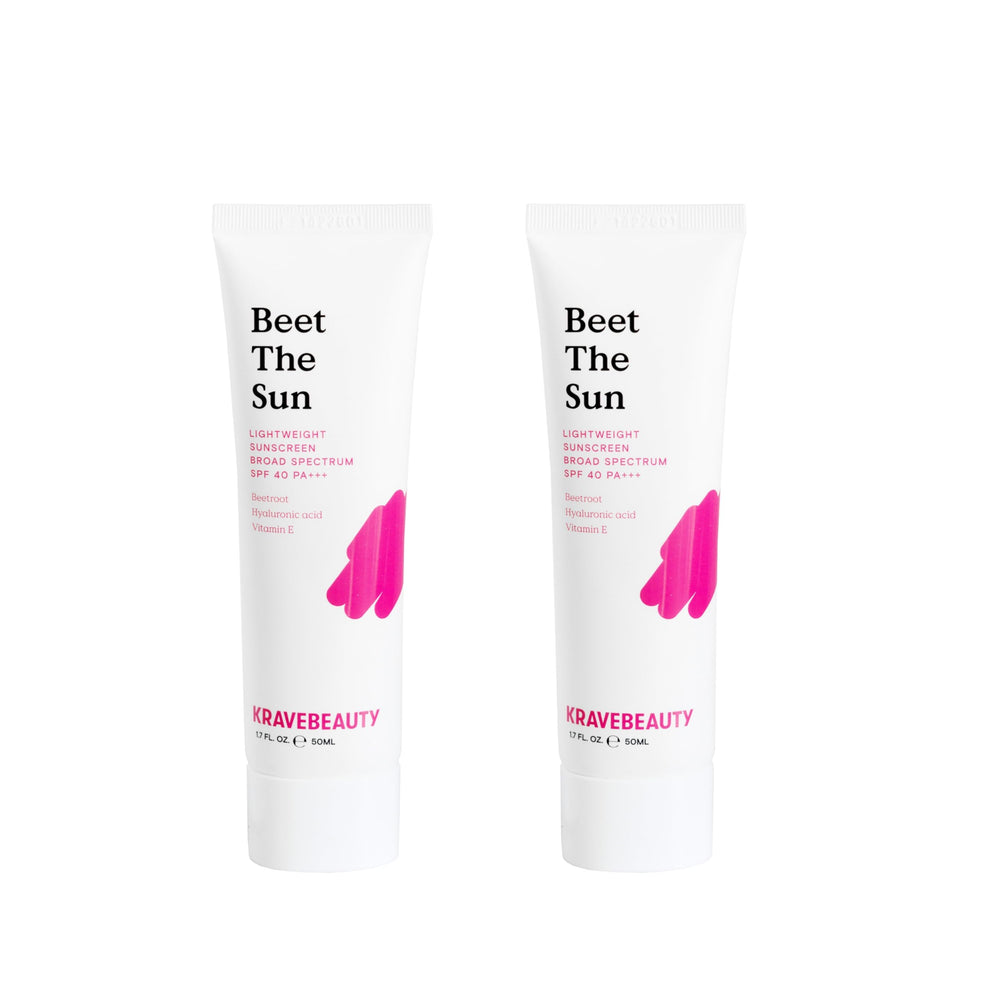KraveBeauty Beet The Sun SPF40 Duo en caja, protección solar diaria.