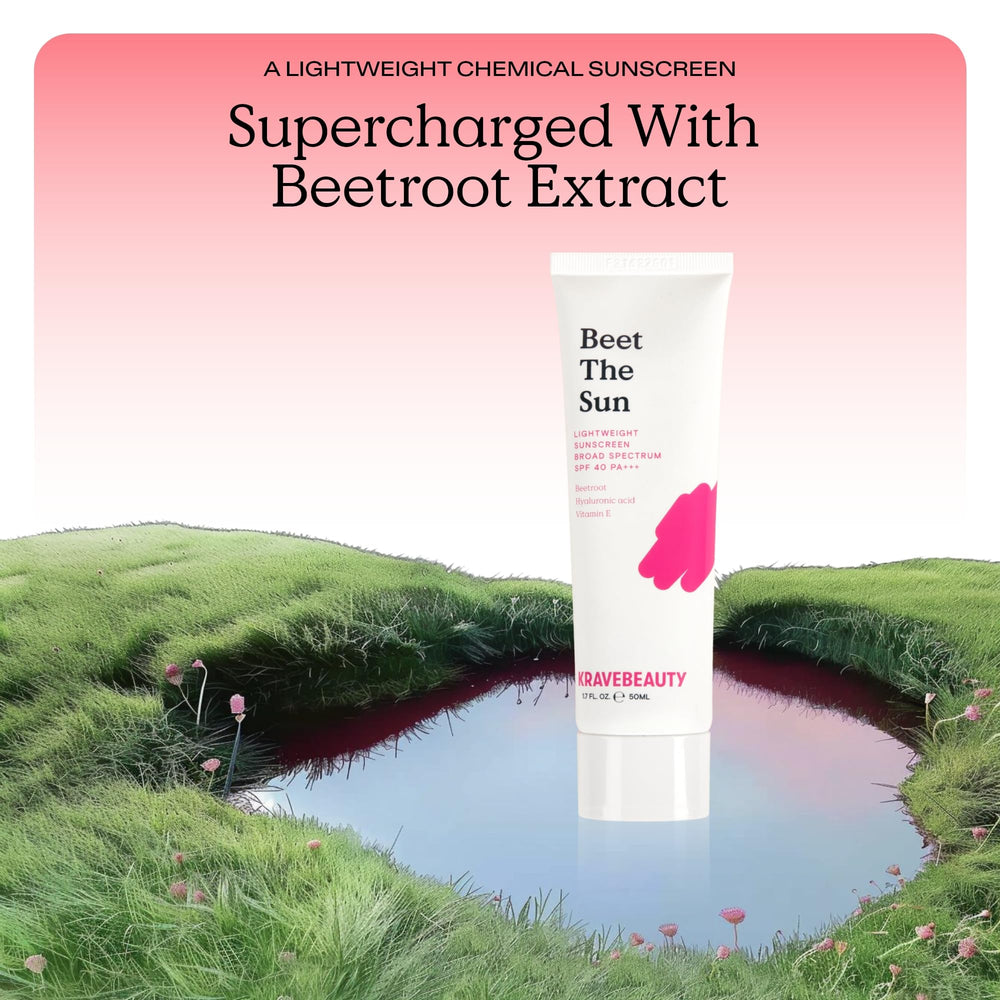 KraveBeauty Beet The Sun SPF40 Duo, dos frascos para uso diario.