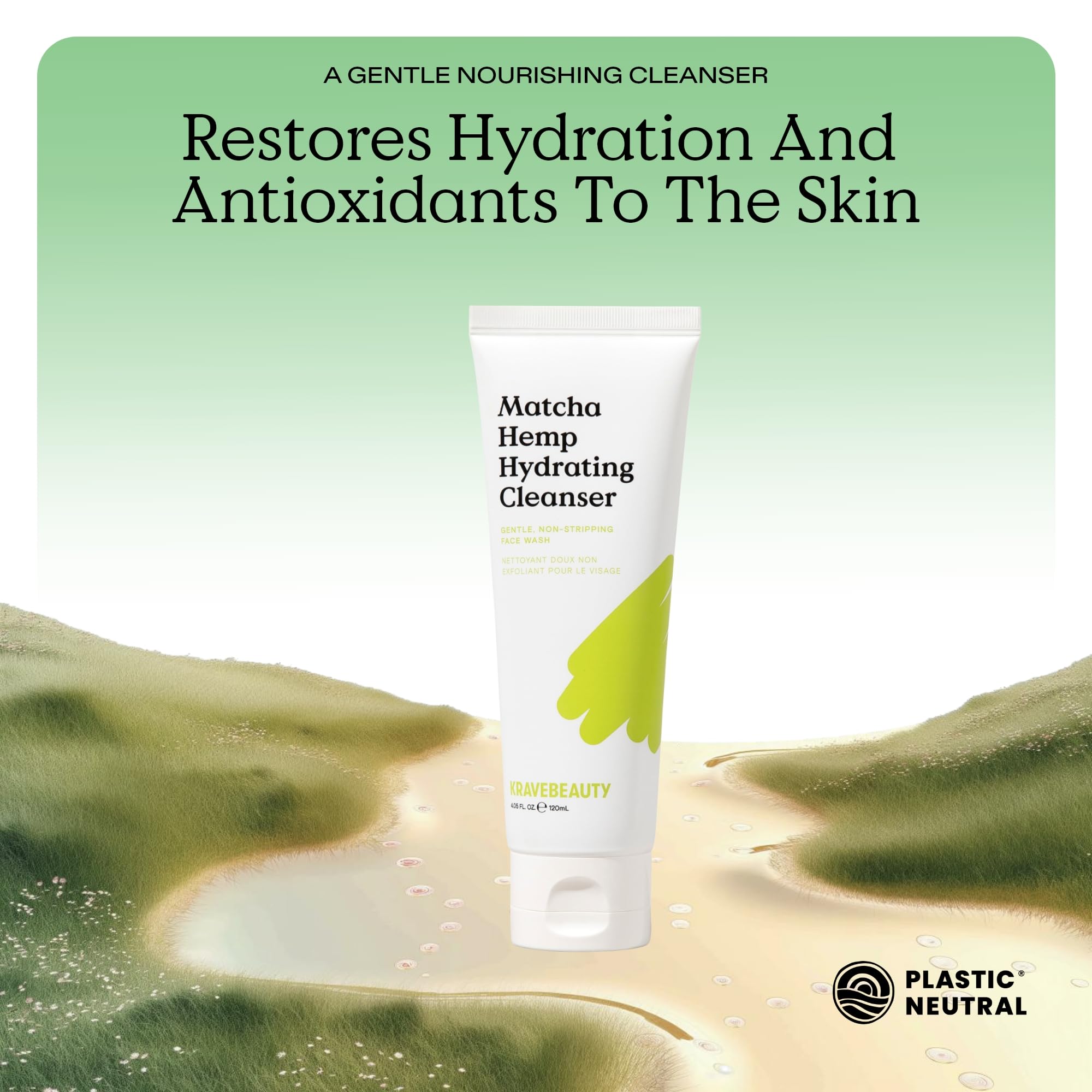 KraveBeauty Matcha Hemp Hydrating Cleanser, uso diario, piel se siente cómoda.
