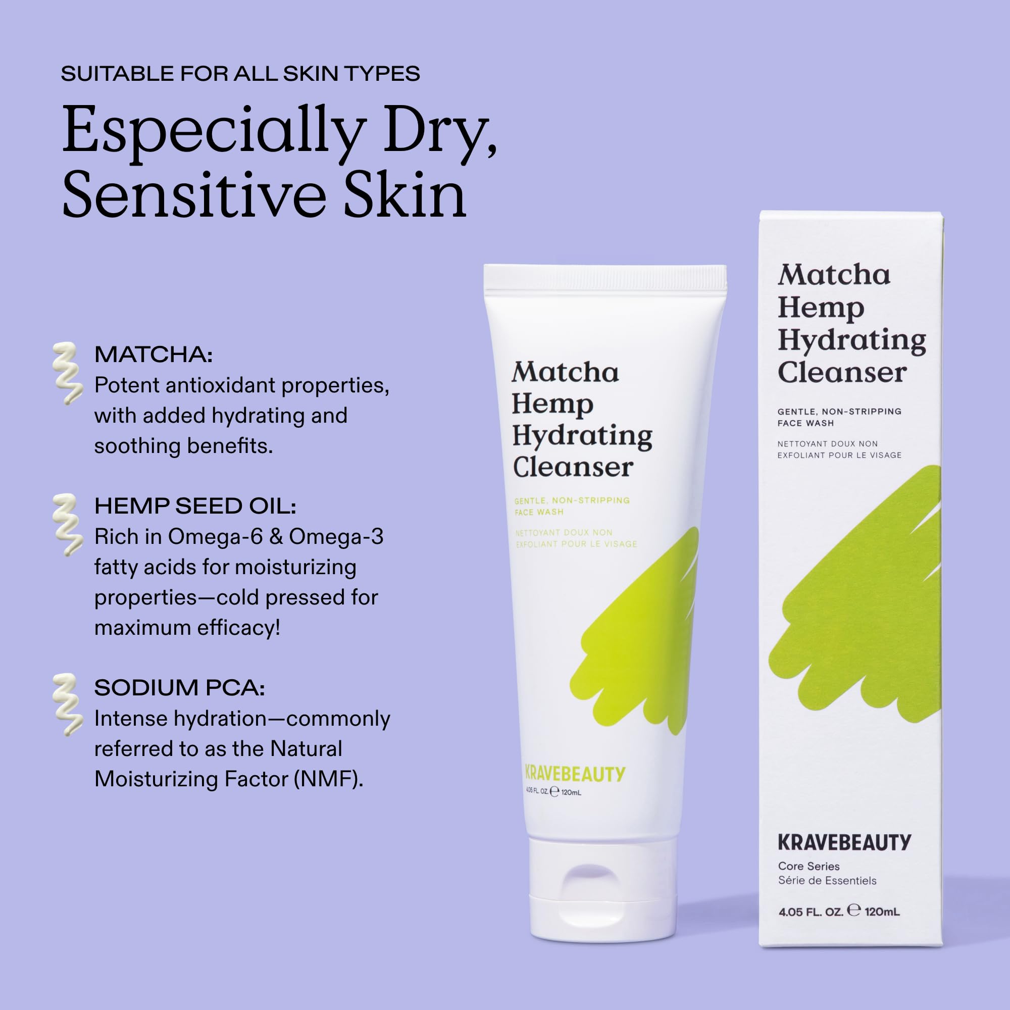 KraveBeauty Matcha Hemp Hydrating Cleanser Duo: envase reciclable para reducir residuos.