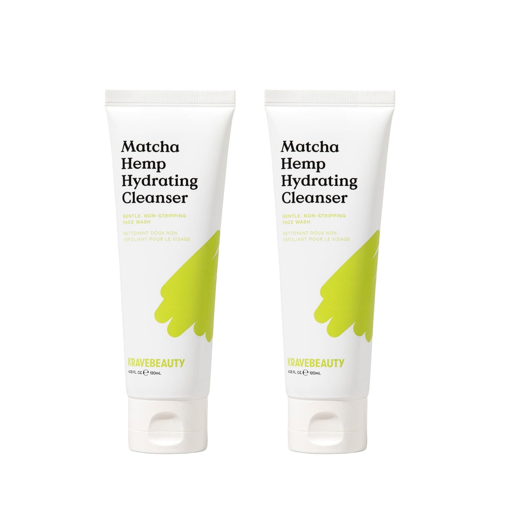 KraveBeauty Matcha Hemp Hydrating Cleanser Duo en empaque reciclable para cuidado diario.
