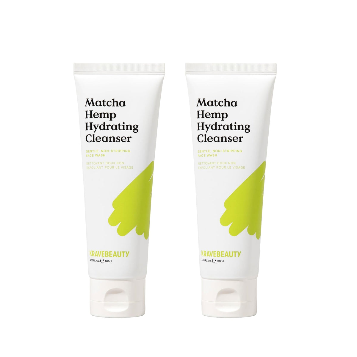 KraveBeauty Matcha Hemp Hydrating Cleanser Duo en empaque reciclable para cuidado diario.