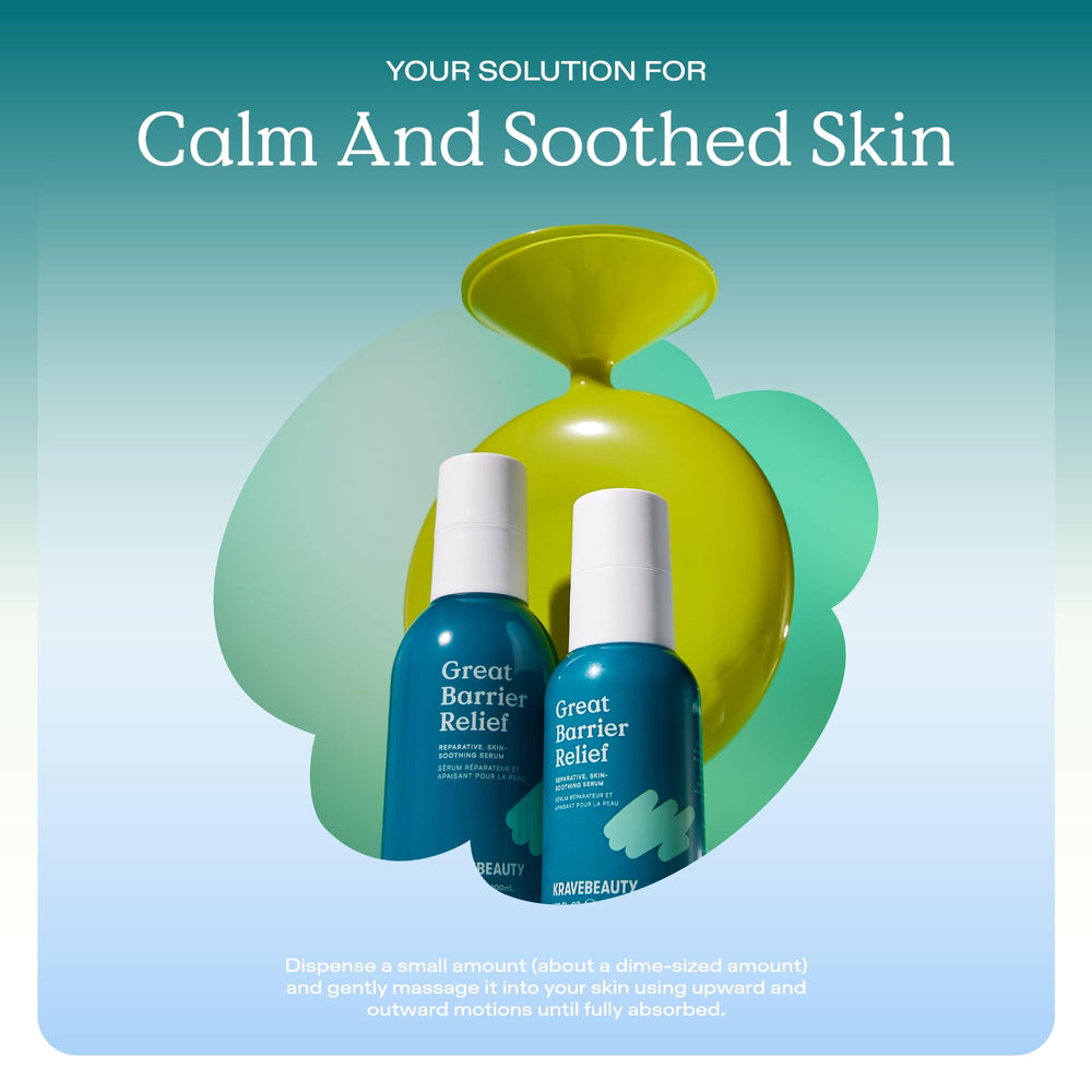 KraveBeauty Great Barrier Relief Serum, uso diario en rostro, aporta hidratación duradera.