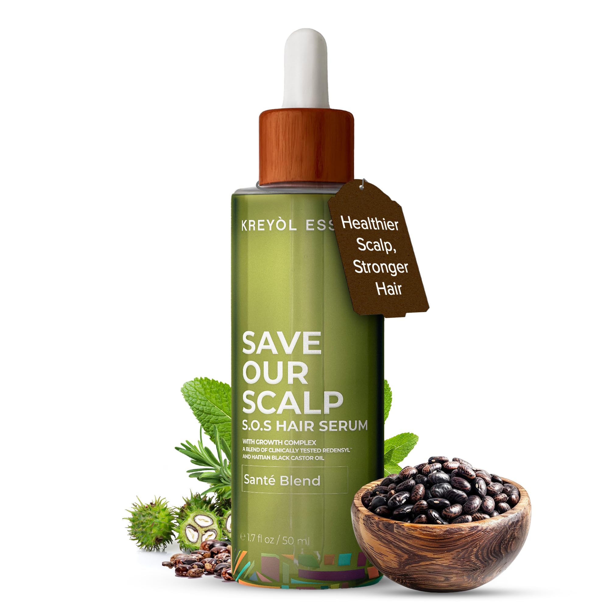 Kreol Essence S.O.S Serum, botella visible para cabello más denso.