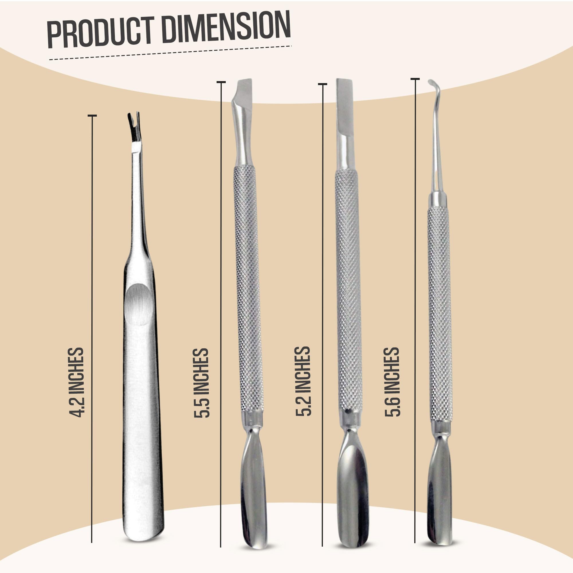 Krisp Beauty conjunto de herramientas para cutículas de acero inoxidable 4 piezas