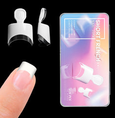 Krofaue uñas francesas cortas blancas en estuche, ideal para manicura casera.