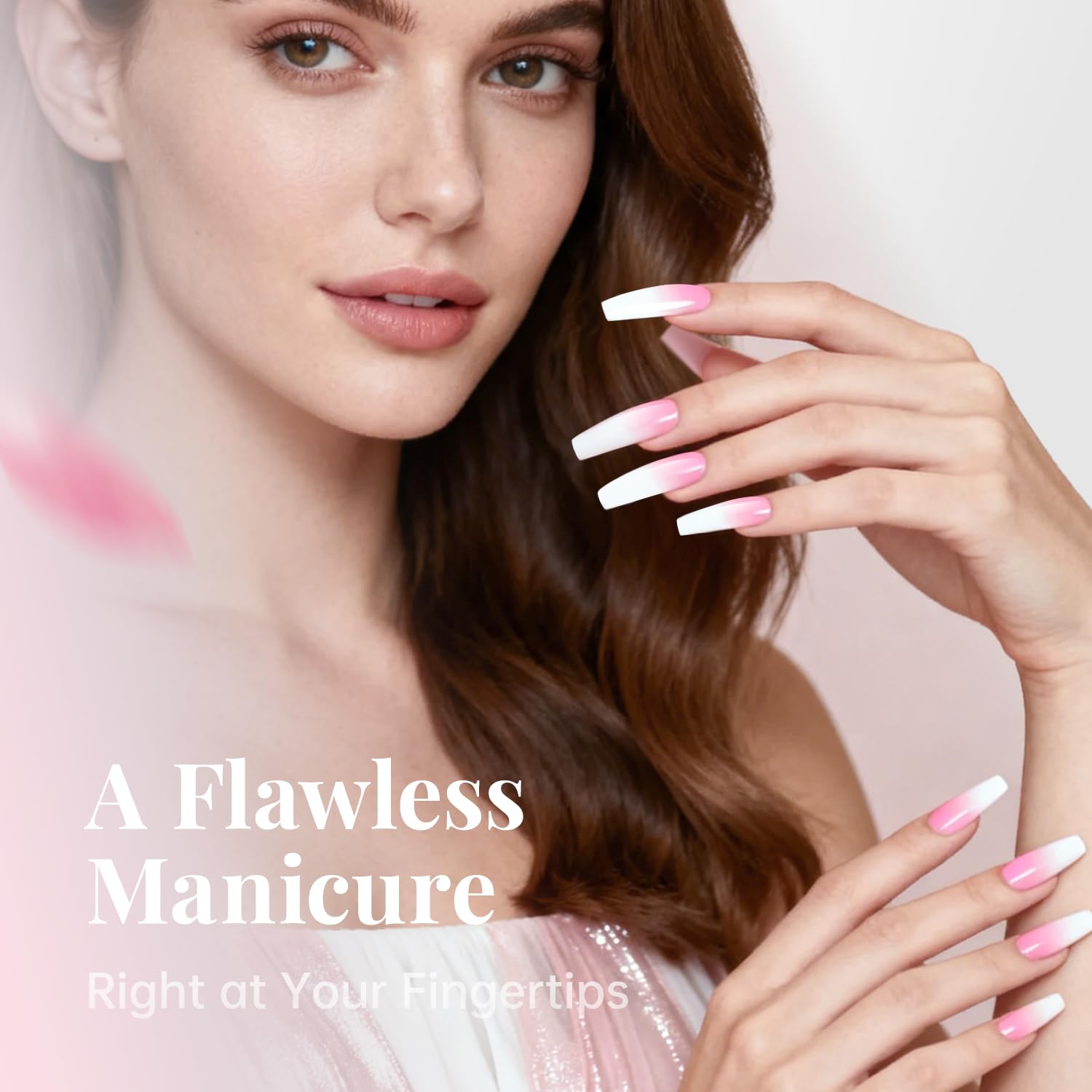 Puntas francesas naturales Krofaue con tono suave para uñas discretas.