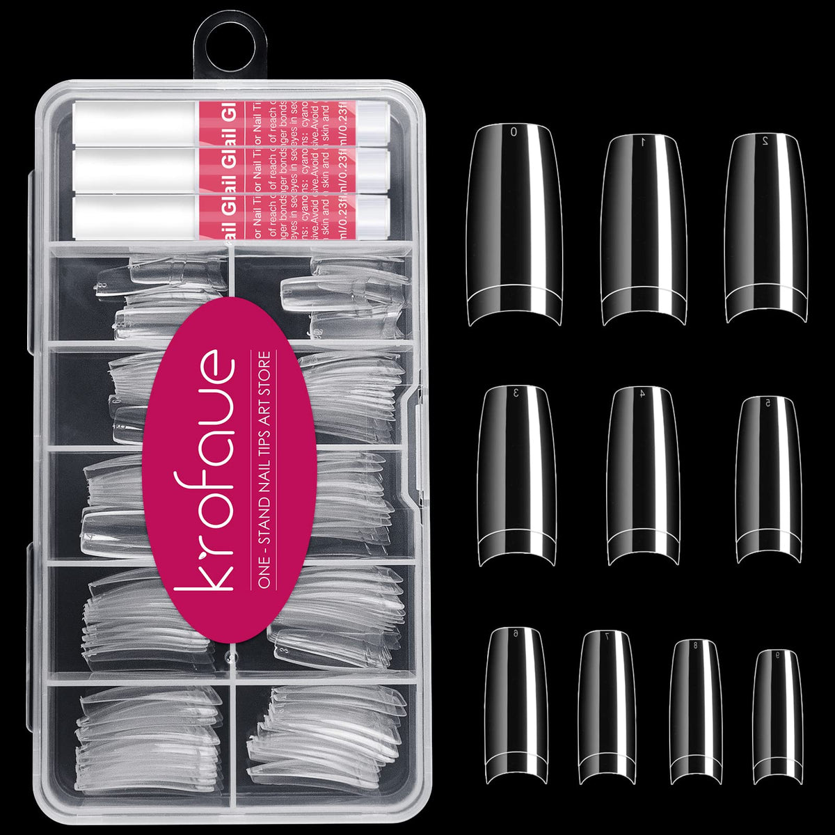 Krofaue: juego de 100 uñas falsas transparentes para ajuste cómodo y duradero.