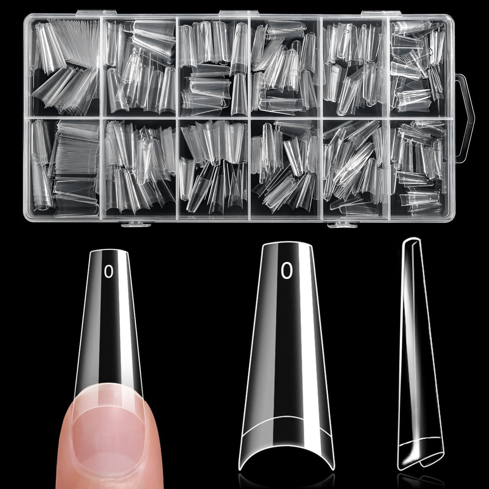 Krofaue tips uñas forma ataúd claras y duraderas, con caja para salón o casa.