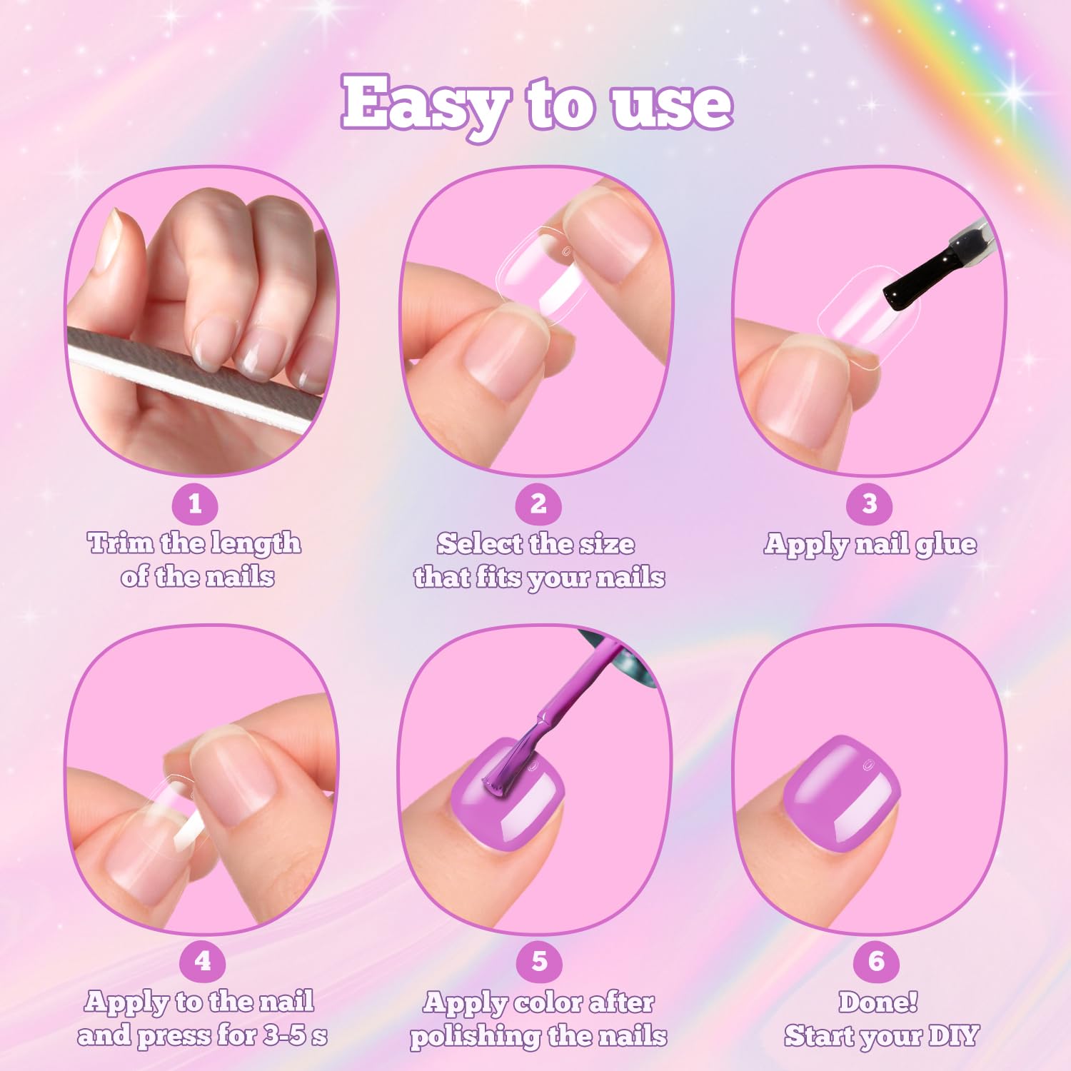 krofaue uñas cortas claras para niñas, enfoque 07, sin toxinas y compatibles con uñas naturales