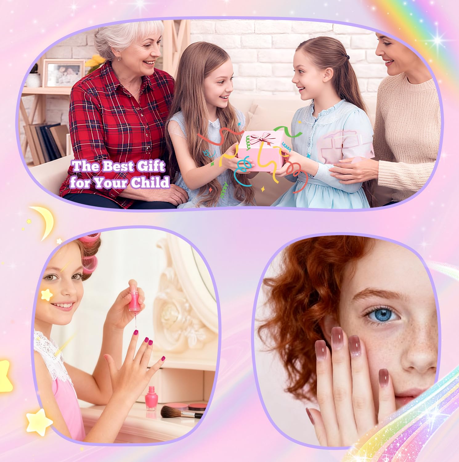 krofaue uñas cortas claras para niñas, enfoque 08, ideal para fiestas y cumpleaños