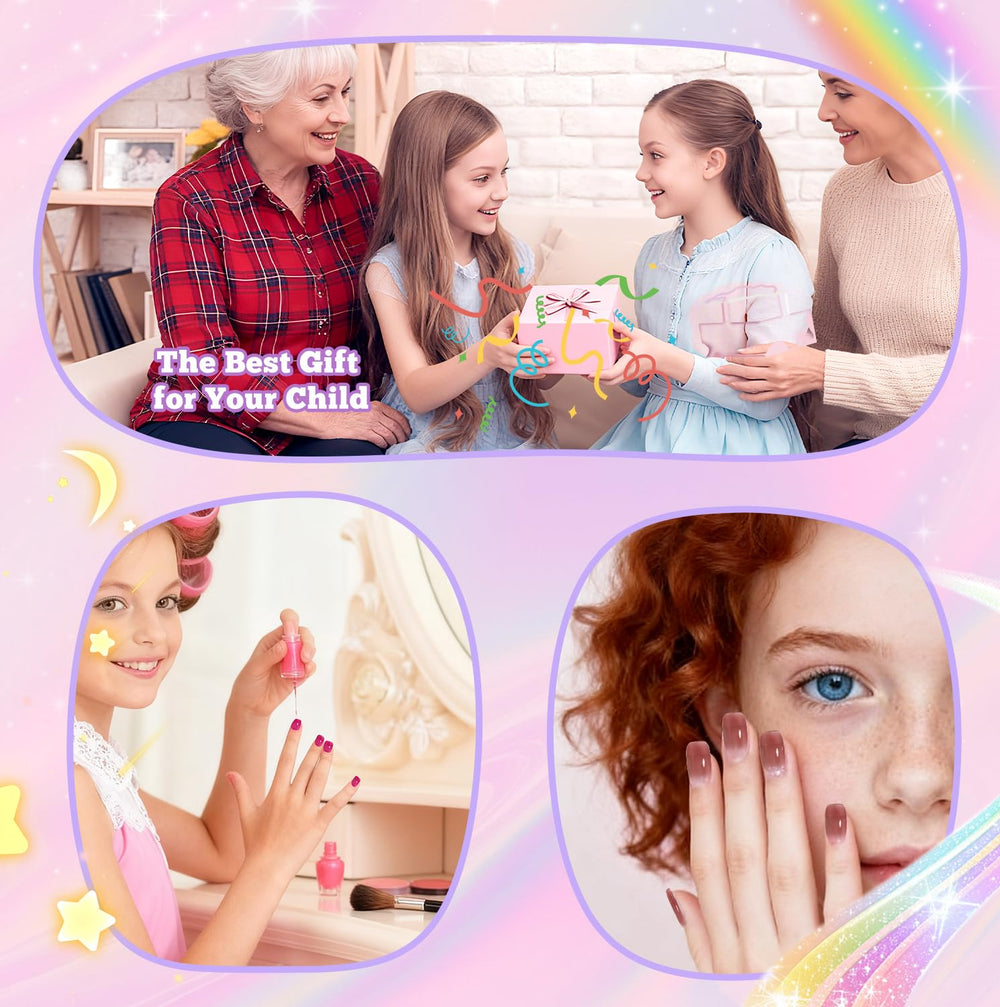 krofaue uñas cortas claras para niñas, enfoque 08, ideal para fiestas y cumpleaños