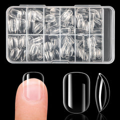 Krofaue uñas falsas para niñas: puntas ovaladas cortas y transparentes para manicura rápida.