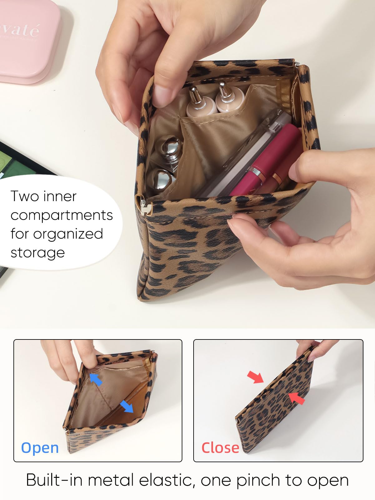 Ksriylm estuche con dos compartimentos para ordenar cosméticos y accesorios.