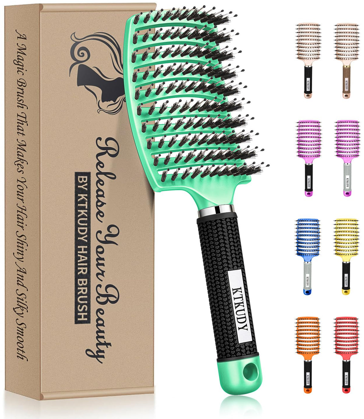  KTkudy cepillo desenredante con cerdas de jabalí para cabello suave y sin tirones