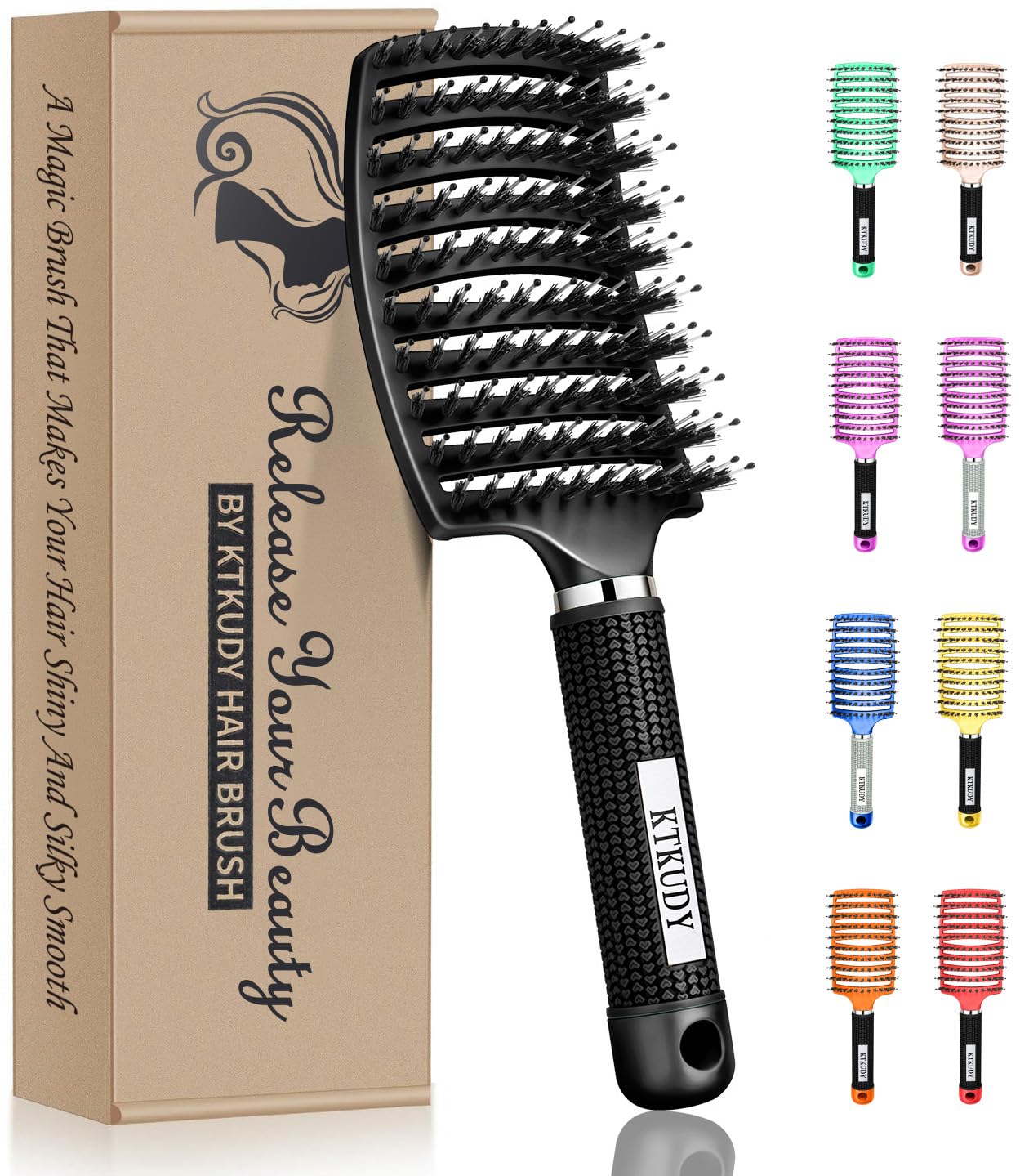KTKUDY cepillo-desenredante con cerdas de jabalí para cabello suave
