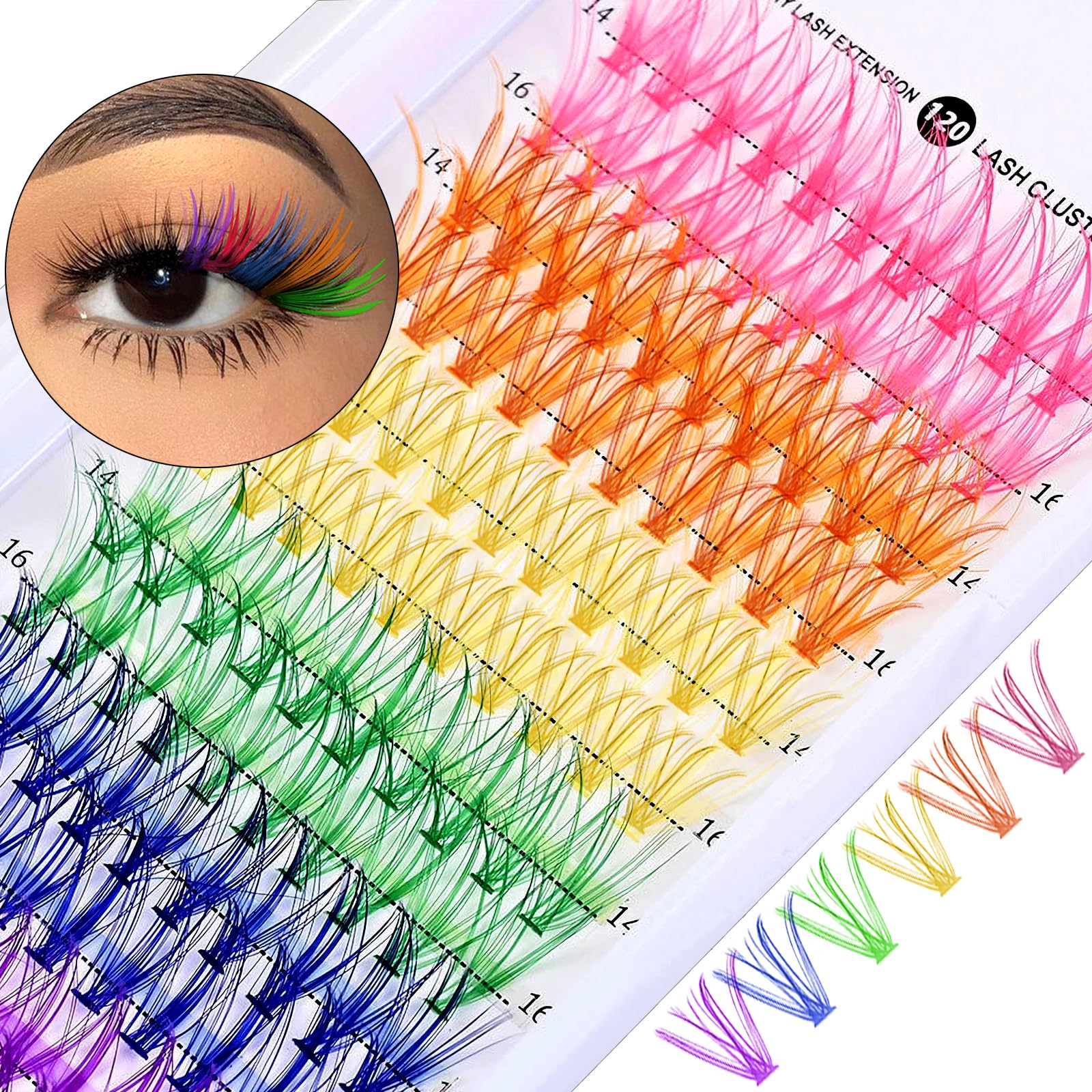 KUCKOW extensiones de pestañas coloridas clusters, 120 piezas, para estilos vibrantes y versátiles.