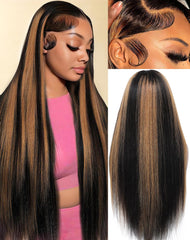 KUKIM peluca ombre liso con encaje frontal para looks diarios.