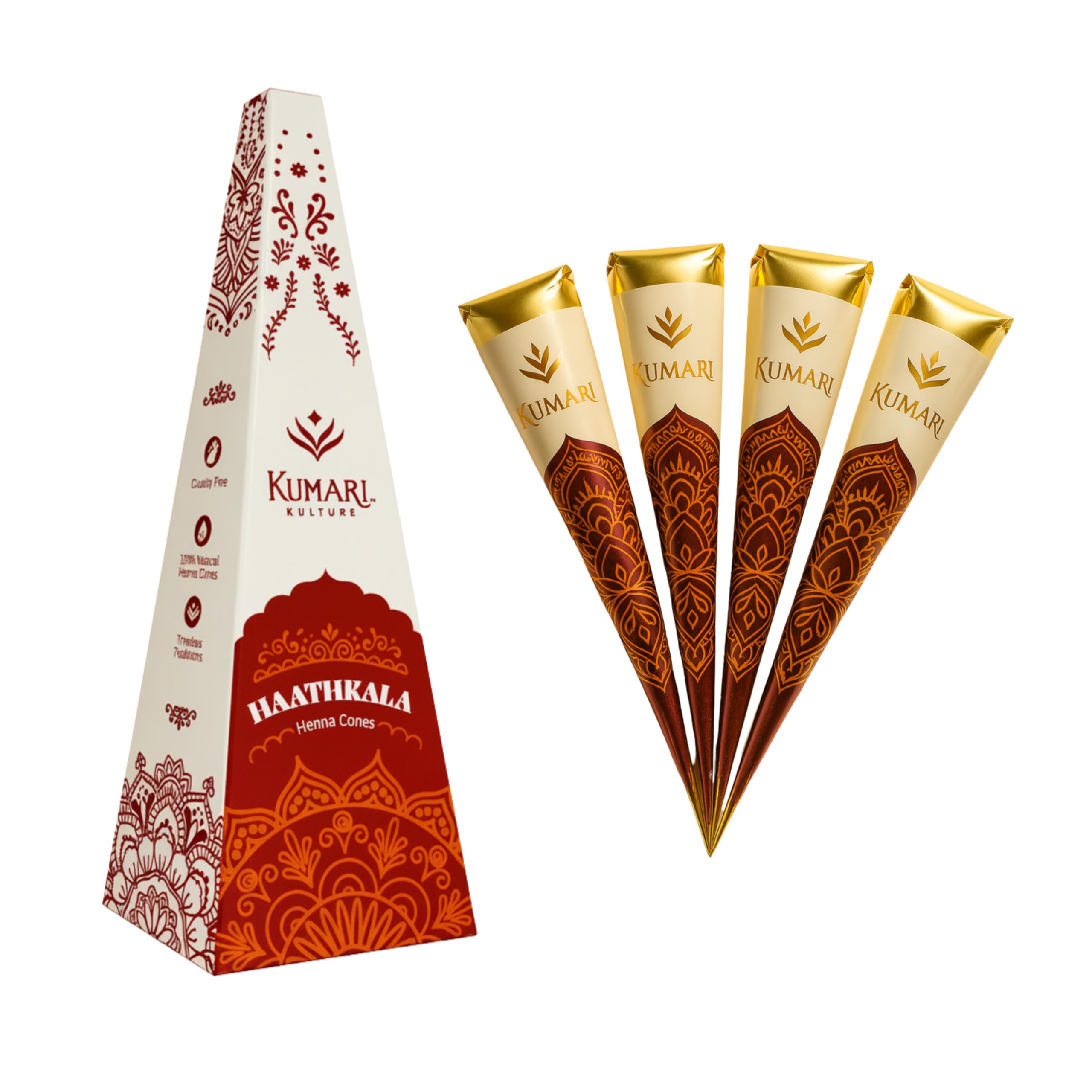 Kumari Kulture conos de henna 100% vegetal para diseños detallados en la piel