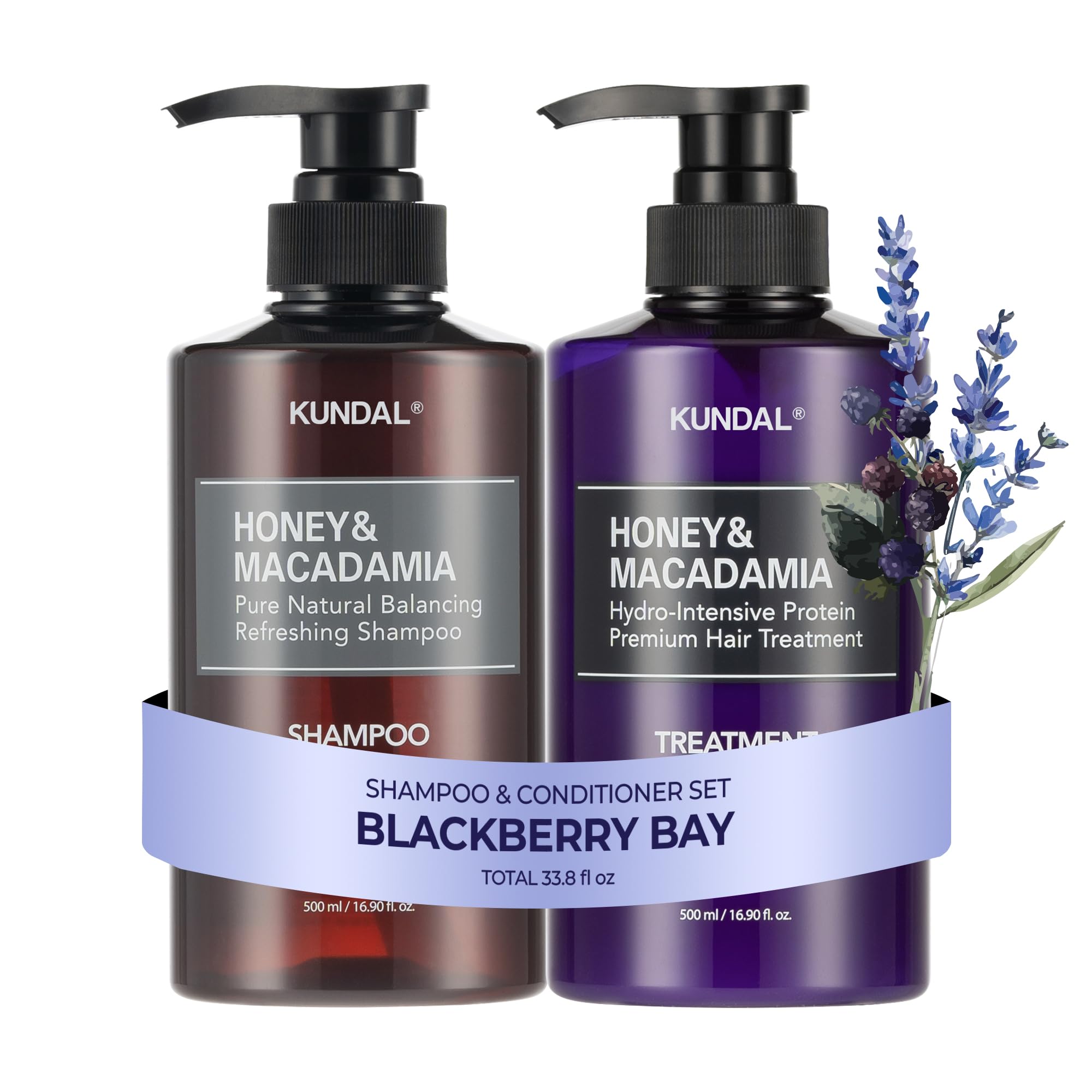 KUNDAL champú coreano Blackberry Bay en botella ergonómica para lavado suave.