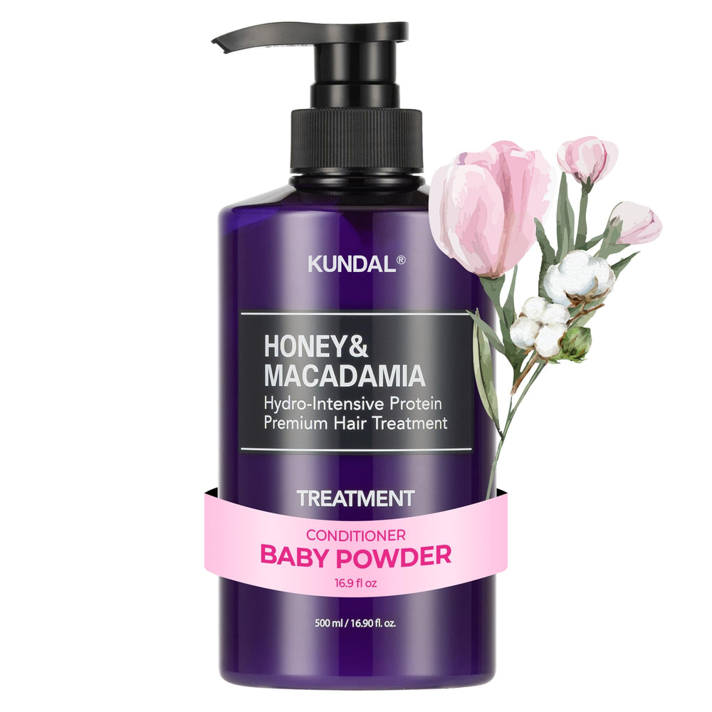 KUNDAL Acondicionador miel macadamia en botella frontal ofrece hidratación prolongada y aroma suave.