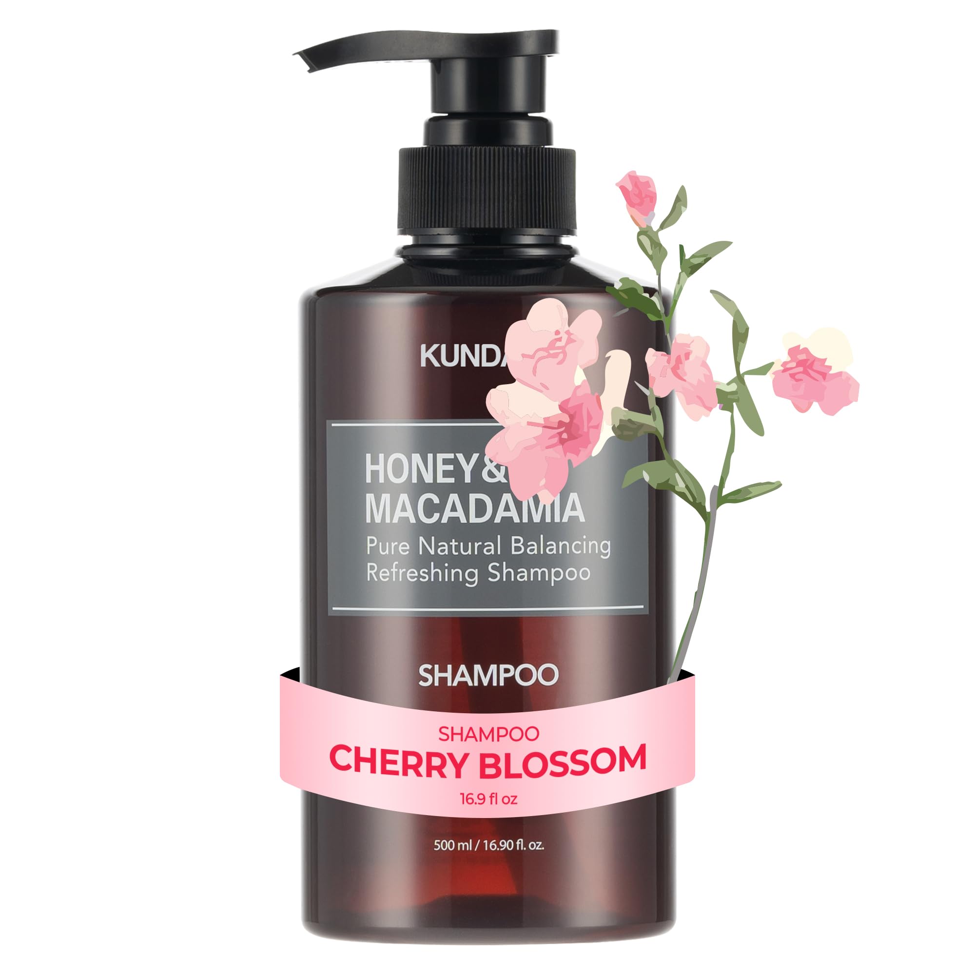 KUNDAL shampoo de miel y macadamia, botella de 500 ml, aroma flor de cerezo duradero