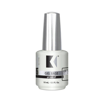 KUPA GelFinity Base Coat, bote claro, ofrece adherencia duradera para gel de uñas, con aplicación limpia.