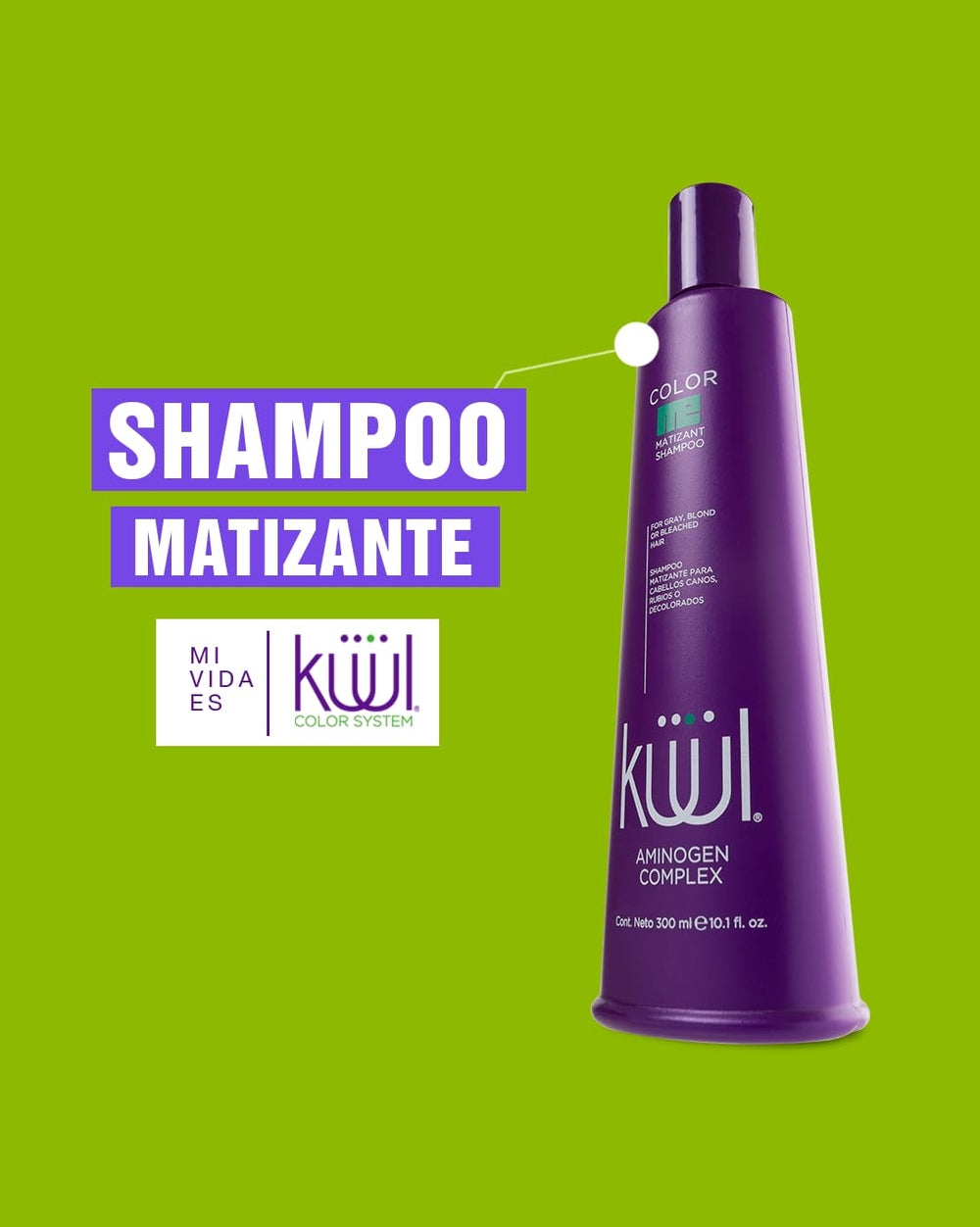 Kuul Matizante Shampoo, lavado diario, realza tonos cenizos y aporta brillo.