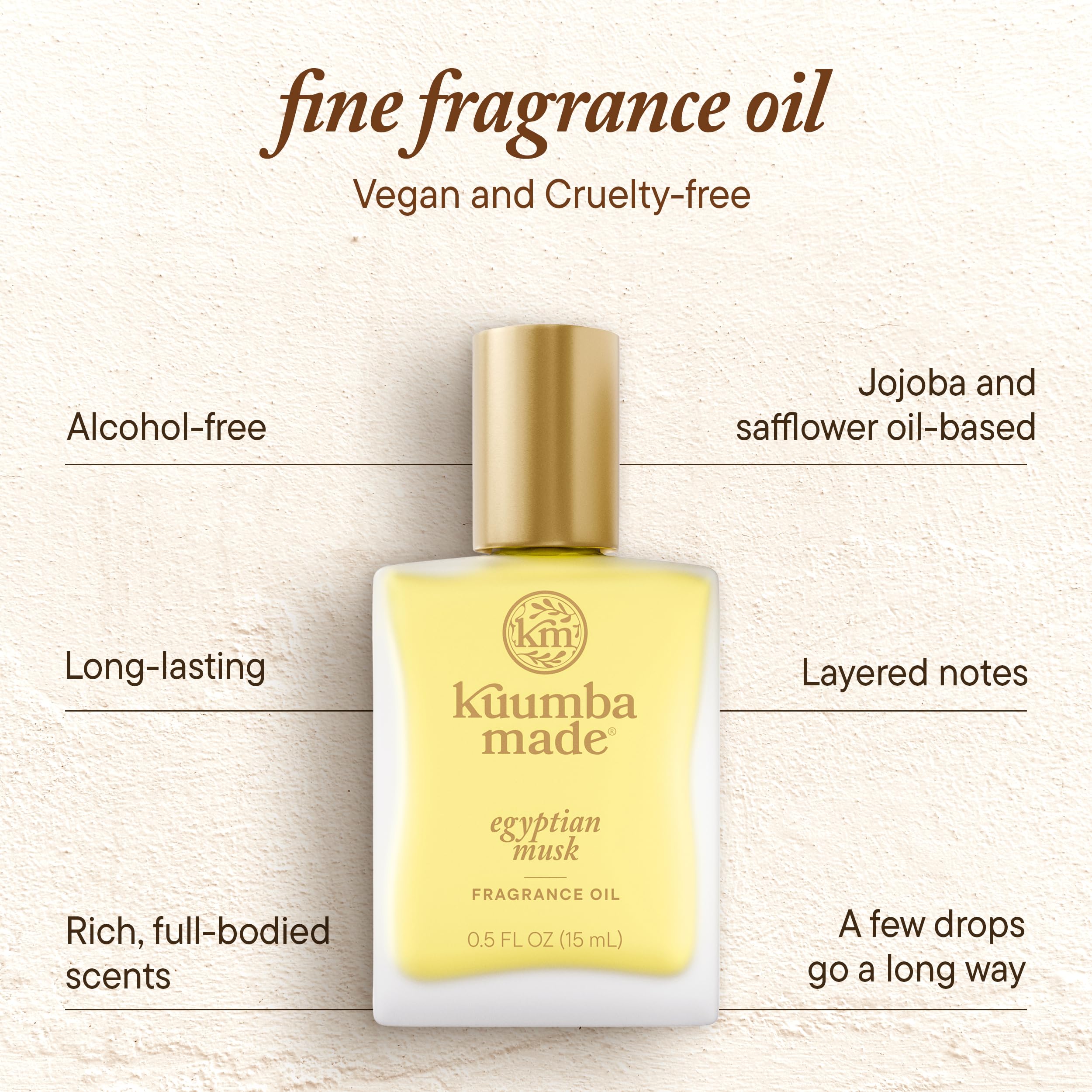 Kuumba Made Textura aceite mus egipcio, sensación sedosa sobre la piel.