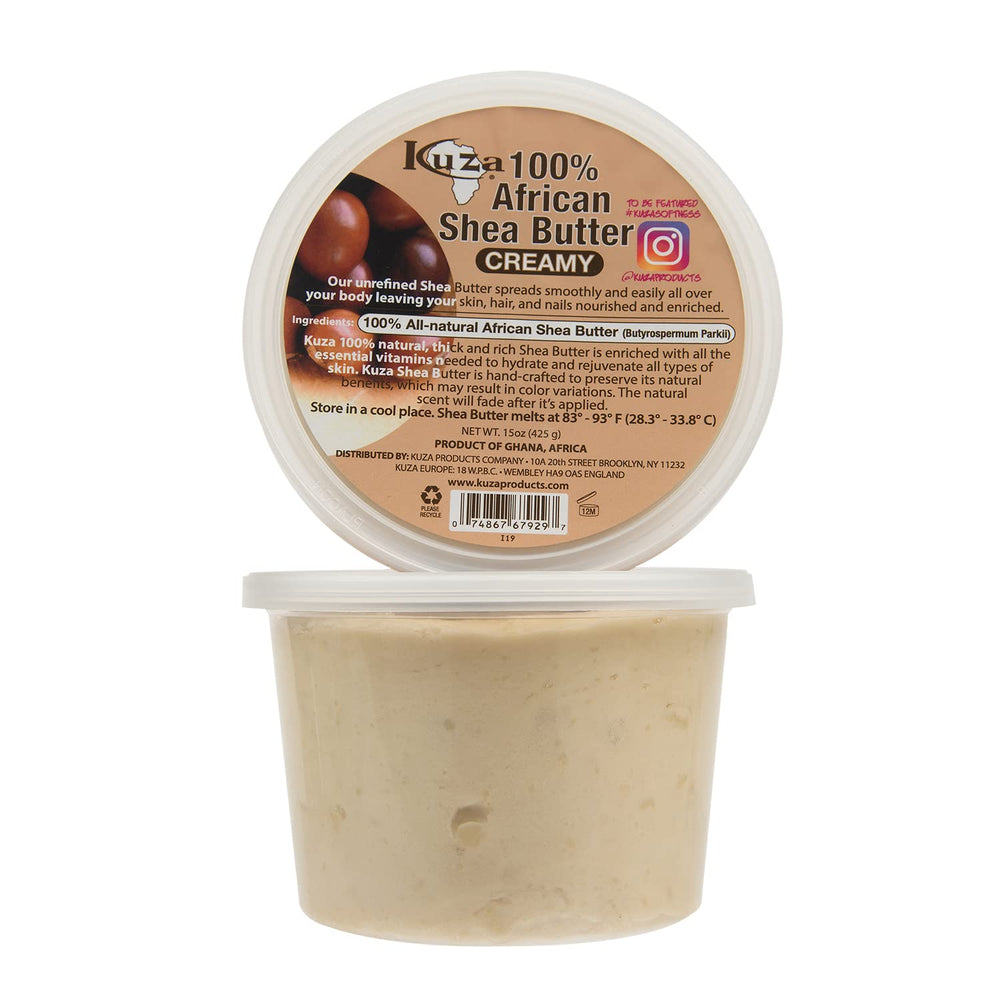 Kuza crema blanca, textura cremosa lista para aplicar en piel.