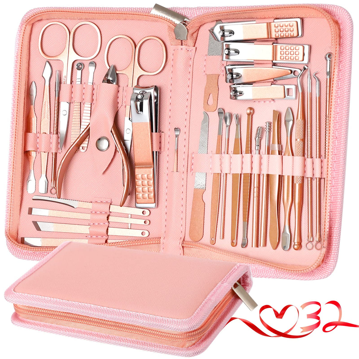 KV-YSHQLNE set manicura-pedicura 32 en 1 con estuche de viaje para uñas impecables