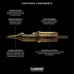 Kwadron cartucho de aguja para tatuaje, carcasa plástico reduce fricción.