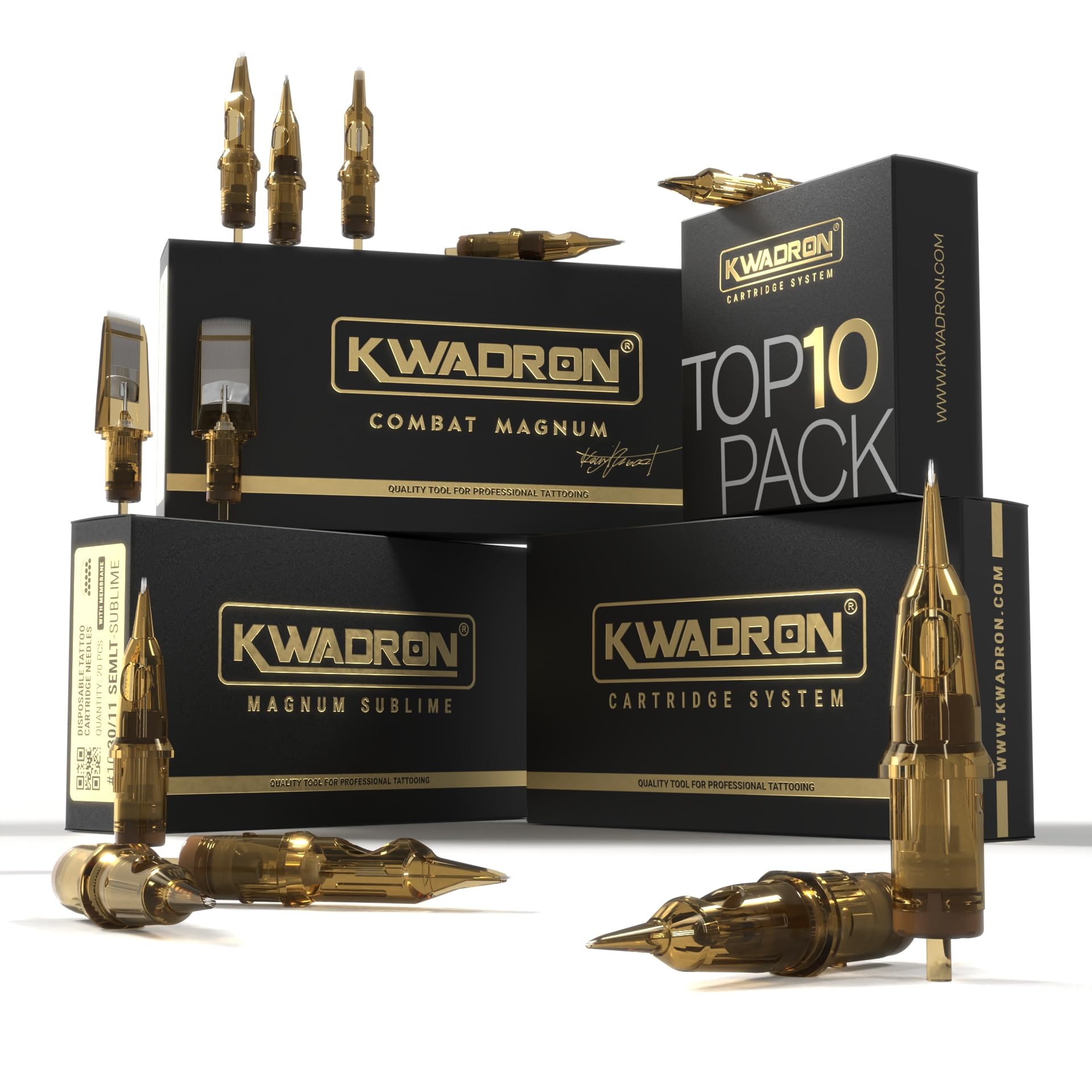 Kwadron cartucho tatuaje, caja de 20, redondo, línea larga, para trazos nítidos.