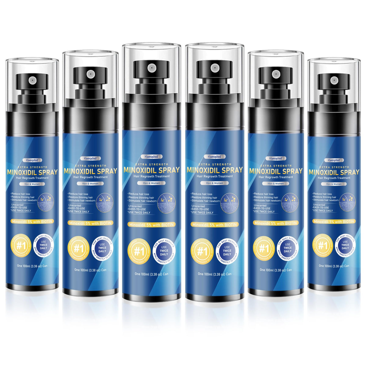 Kweqdsd spray minoxidil 5% para hombres en botella, pack 6, favorece el crecimiento capilar.